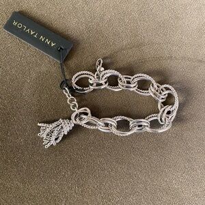 Ann Taylor Silver-Tone Rope Link Bracelet with Tassel Charm